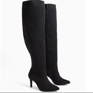 Torrid Black Faux Suede & Knit Stretch Over the Knee Stiletto Boots 10W
